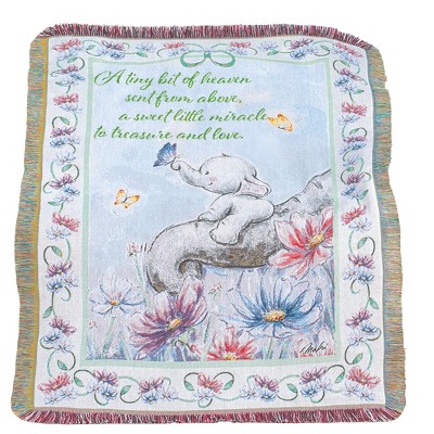 Collections Etc Elephant Baby Tapestry Fringe Border Throw Blanket THROW