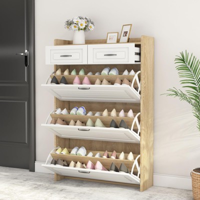 Shoe Storage Cabinet, 3 Tier Entryway Shoe Organizer with 3 Doors 2 Drawers for Hallway,Living Room,Apartment, White
