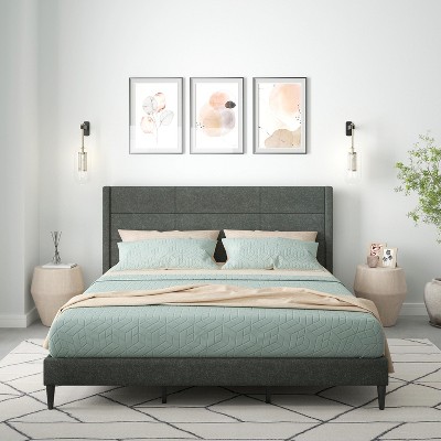 Glenwillow Home Pax Upholstered Platform Bed Frame, Sleak Wingback, Mattress Foundation, No Box Spring Needed, Easy Assembly
