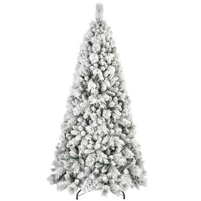 Snowy Flocked Christmas Tree with Metal Stand and Hard Needle Branches, Hinged Holiday Tree for Home Decoration-The Pop Home