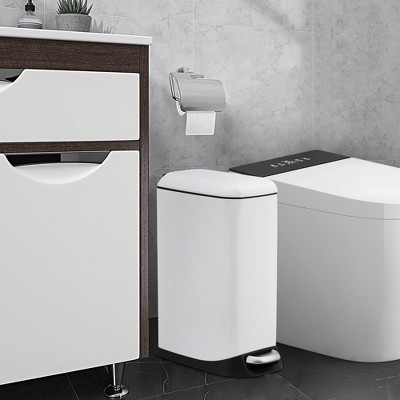 3.2 Gallon Slim Trash Can with Removable Inner Bucket, Stainless Steel Garbage Bin with Soft-Close Lid, Step Trash Can for Kitchen, Bathroom