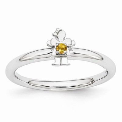 Black Bow Jewelry Rhodium Plated Sterling Silver Stackable Citrine 7mm Girl Ring