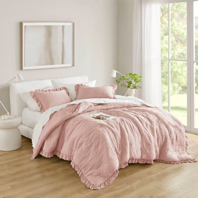3Pcs Comforter set Diamond-Pattern Quilted Top Comforter for All Seasons Pre-Washed Bedding Set, Lightweight Solid Bed Comforter Sets, Blush,