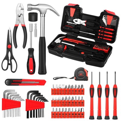 Itopfox 58-Piece Home Repair Tool Set with Plastic Toolbox, Essential Hand Tools for Household, Office & College Repairs, Red