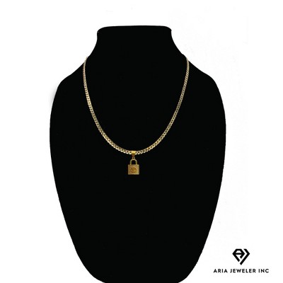 Aria Jeweler Inc Chain with Gold Designer Lock Pendent