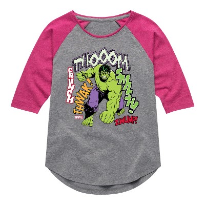 Girls' - Marvel - Hulk Smash Crunch Shirt Tail Raglan Graphic T-shirt