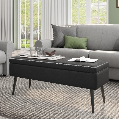 Whizmax Storage Ottoman Bench, Mid-Century Modern Entryway Bedroom Bench, Synthetic Leather with Stitching, Safety Hinges, Loads 680 Lb