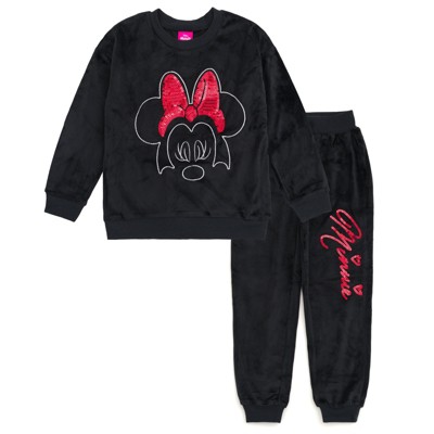 Disney Minnie Mouse Girls Velour Drop Shoulder Sweatshirt and Jogger Pants Outfit Set Toddler