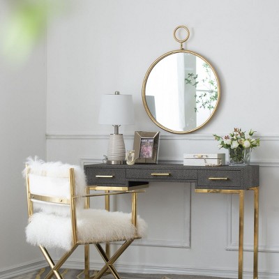 Round Gold Metal Wall Mirror, Decorative Vanity Mirror with Hanging Ring for Living Room or Dressing Table - The Pop Home