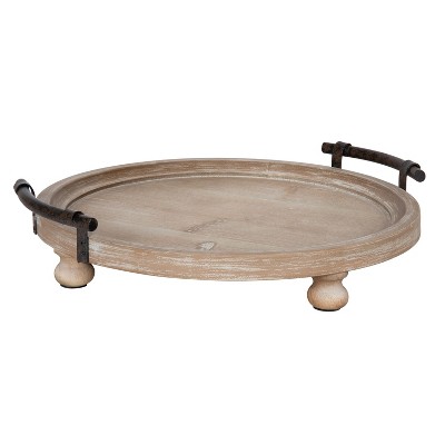 Kate and Laurel Bruillet Round Wooden Footed Tray
