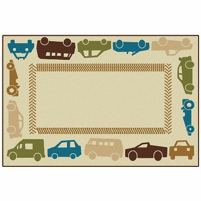 Classroom Rug with Vehicle Border Durable and Fun for Play Areas, Rectangle