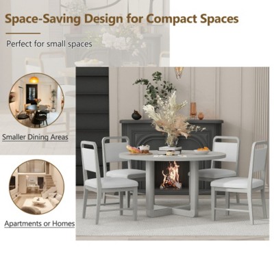 5-Piece Vintage Dining Collection, Round Table with Distinctive Wood Grain and 4 Cushioned Chairs for Dining Areas and Kitchens (Antique Gray