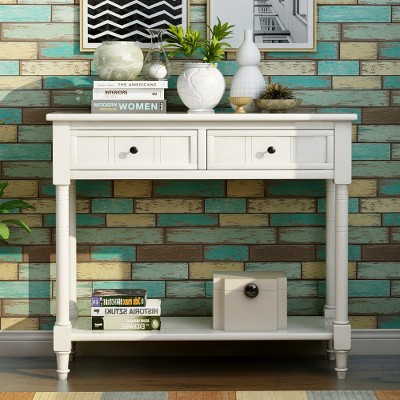 ACEPANO 35.34 in. W Traditional Design Console Table with Two Drawers and Bottom Shelf-White