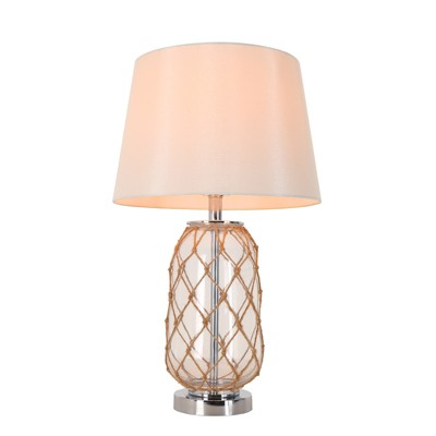 LNC Flabellum 26-in Chrome and Clear Glass Rope Table Lamp with Fabric Shade, Modern