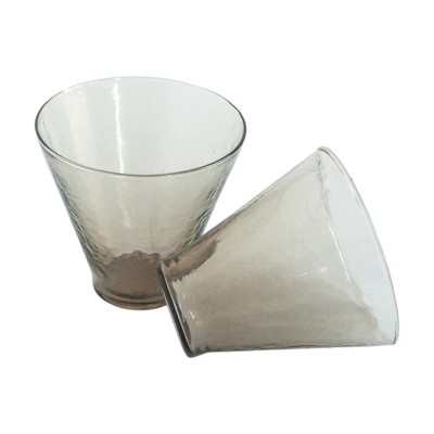 Slickblue Set of 2 Handmade Hammered Glass Cups – 13.5oz, Colored Glass, Blush/Clear/Smoke