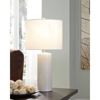 Set of 2 Steuben Ceramic Table Lamps White - Signature Design by Ashley: Textured Base, UL Listed, Modern Decor