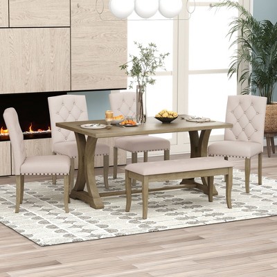 YOOCOZZ  6-Piece Farmhouse Dining Set with Chairs , Bench and Table