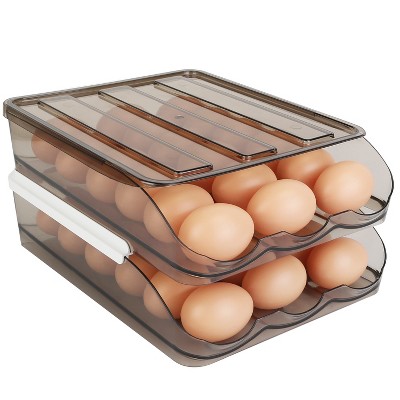 iMountek"Double Layer Egg Storage Box with Lid, Automatic Rolling Organizer for 36 Eggs - Refrigerator Tray"Transparent
