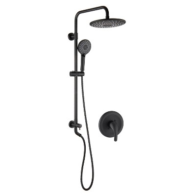 PROOX 3-Spray Round High Pressure Wall Bar Shower Kit with Hand Shower in Matte Black (Valve Included)