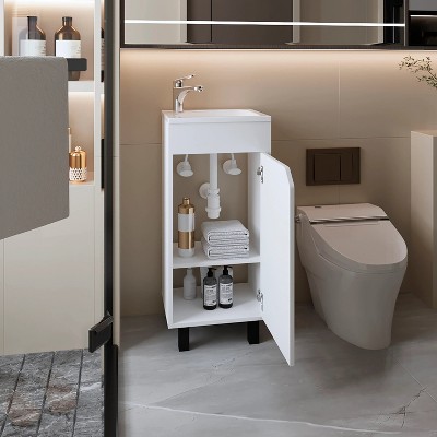 Gulches Classic White Bathroom Vanity with Integrated Sink and Faucet, One-Door Cabinet