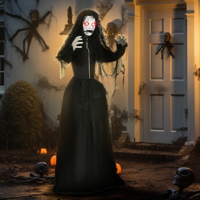 Whisen Halloween Animatronic Scary Ghost Bride, Animated Prop, Sound Activation, Red Eyes - Black