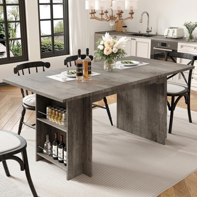63 Inch Dining Table for 4 6, Solid Wood Rectangular Kitchen Table with Side Storage Shelves, Wooden Furniture for Kitchen Living Room