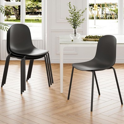 SEVOBAL Modern Plastic Stackable Dining Chair, Accent Chairs Set of 4 with Metal Legs for Indoor or Outdoor, Black, 21.26"*20.08"*33.27"