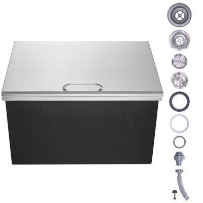 VEVOR Drop in Ice Chest, 28"L x 20"W x 17"H Stainless Steel Ice Cooler, Commercial Ice Bin with Hinged Cover, 40 qt Outdoor Kitchen Ice Bar