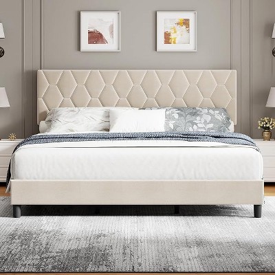 Upholstered Bed Frame with Adjustable Headboard - Wood Slat Support, No Box Spring Needed, Platform Bed with Strong Metal Frame