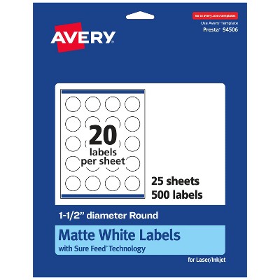 Avery Matte White Round Labels, 1.5" diameter