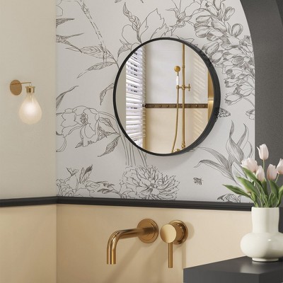 Round Mirror, Bathroom Mirror for Wall, Metal Frame, Easy to Install Ink Black