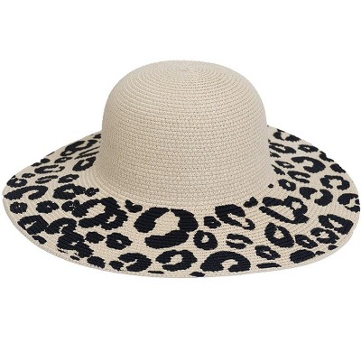 Magid Straw Leopard Print Brim Floppy Hat