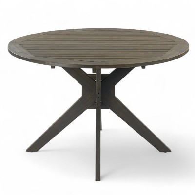 Stamford Round Acacia Wood Dining Table with X-Shaped Base Gray - Christopher Knight Home: Weather-Resistant, Seats 4