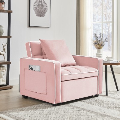 KWPZQEB Sofa Bed Chair Convertible, 3 in 1 Futon Couch with Adjustable Backrest, Single Sofa with Side Pockets,Pull Out Couch Recliner for Living Room