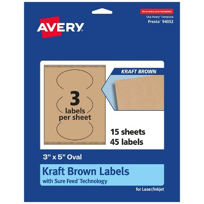 Avery Kraft Brown Oval Labels with Sure Feed, 3" x 5"