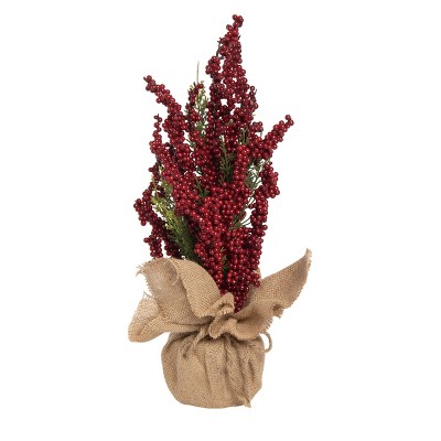 Transpac 20 Inch Red Christmas Berry Tree with Burlap Base Artificial Holiday Decor