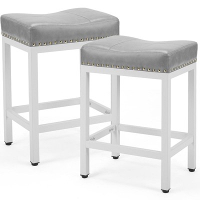 Lyngins Saddle Bar Stools Set of 2,Kitchen Bar Stools with Sturdy Steel Frame,PU Leather Stools for Kitchen,Counter,Cafe,Living Room