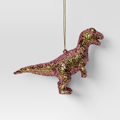 5" Christmas Plastic Chunky Glitter Pink Dinosaur Ornament - Wondershop™
