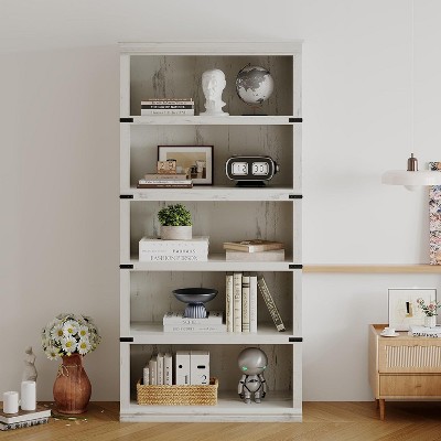 67.4" Farmhouse 5-Tier Bookshelf - Tall Wood Storage Shelf for Living Room & Home Office