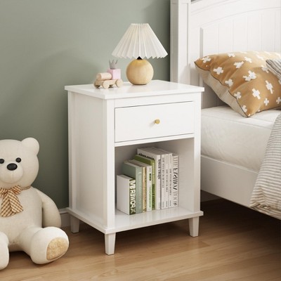 KWPZQEB 26.77'' Nightstand with Drawer and Open Locker, Wooden Side Table Night Stand for Bedroom, Living Room