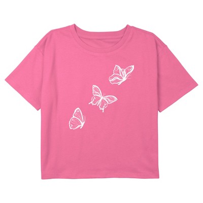 Girl's Lost Gods Flying Butterfly Outline Graphic Graphic Cropped T-Shirt