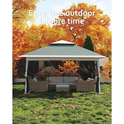 13x13FT Pop-Up Gazebo: Outdoor tent with mesh cover, adjustable height canopy, perfect for backyard and patio use, includes carry bag.