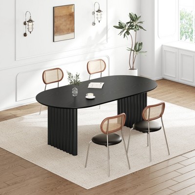 PexFix 67" x 33.5" Dining Table Wood Oval Kitchen Table with Scratch-Resistant Top & Striped Legs Modern Farmhouse for Living Room Kitchen Black