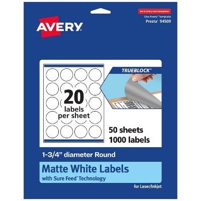 Avery TrueBlock Matte White Paper Labels,  1-3/4" diameter Round