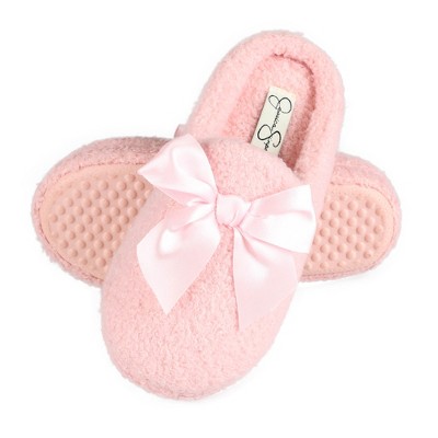 Jessica Simpson Girl's Slip-On Faux Shearling Clog Slippers with Satin Bow