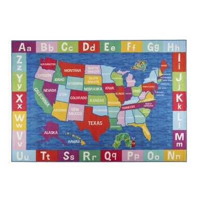 Eric Carle Elementary USA Map Kids Machine Washable Area Rug Blue/Red, 4'11"x6'6"