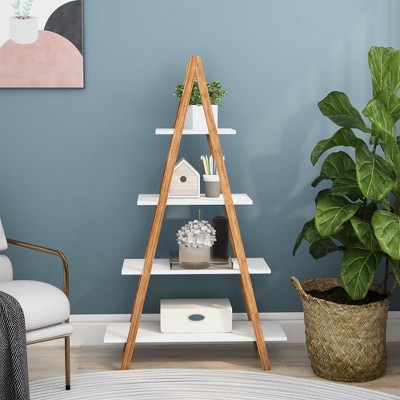 Kumasinova 4-Tier Solid Wood Oxford "A" Frame Ladder Bookshelf,Display Bookcase with Open Shelves,Book Shelf for Living Room&Display Organizer,White