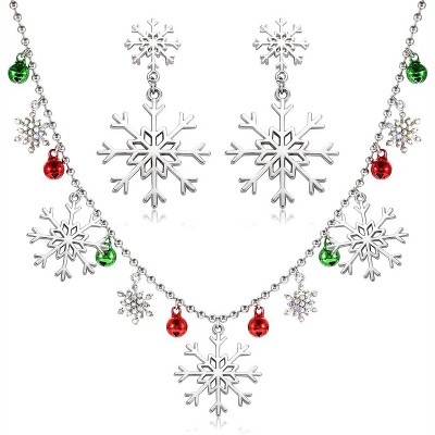 Snowflake Necklace & Earrings Set - Crystal Christmas Jewelry Gift for Her