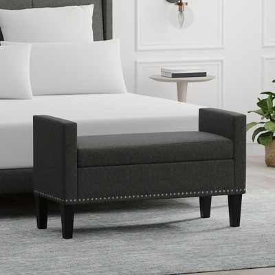 Glenwillow Home Upholstered Storage Bench with Track Arms and Wood Legs
