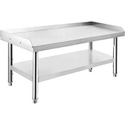 Acekool Stainless Steel Equipment Grill Stand Table, Adjustable Legs, Edge Baffle, Heavy Duty Shelf, Kitchen Prep Station